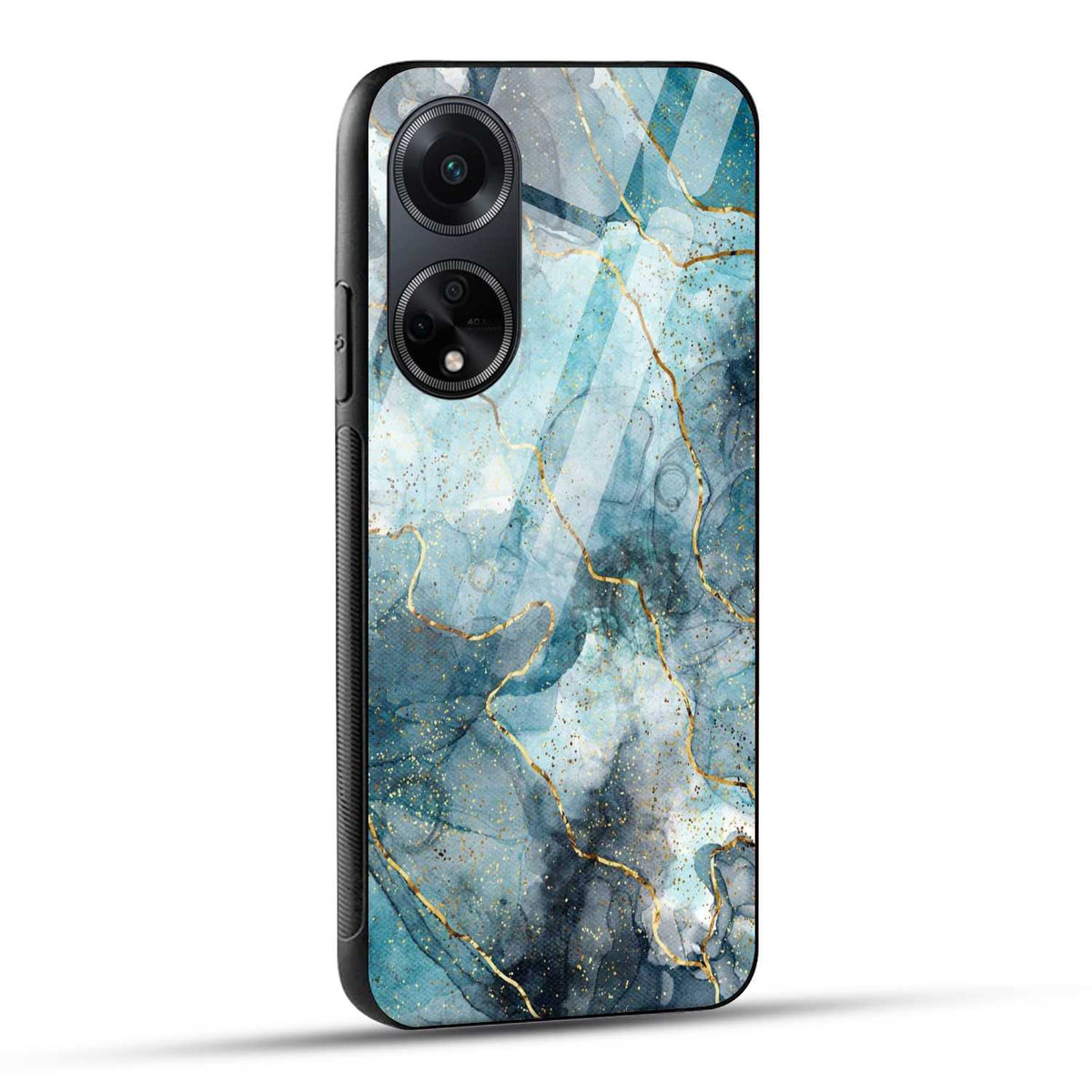 OPPO F23 5G Back Cover Blue Gold Illustrated Marble Printed Glass Case