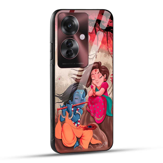 OPPO F25 PRO 5G Back Cover Lord Krishna with His Flute & Radha Printed Glass Case