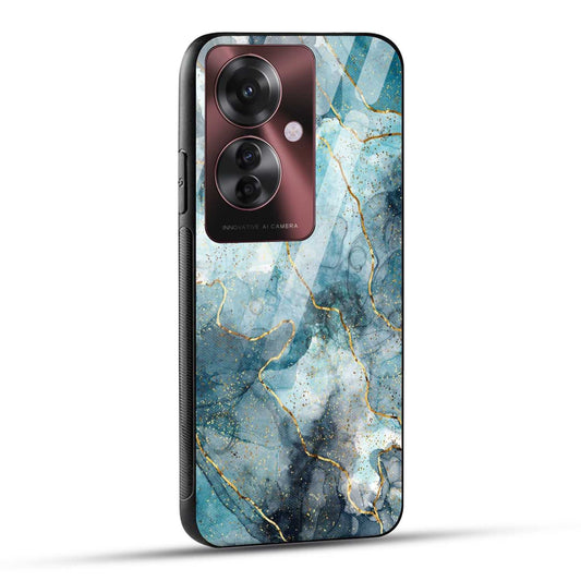 OPPO F25 PRO 5G Back Cover Blue Gold Illustrated Marble Printed Glass Case