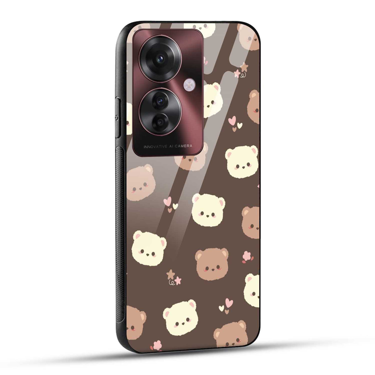 OPPO F25 PRO 5G Back Cover Brown Illustration Cute Bear Pattern Printed Glass Case