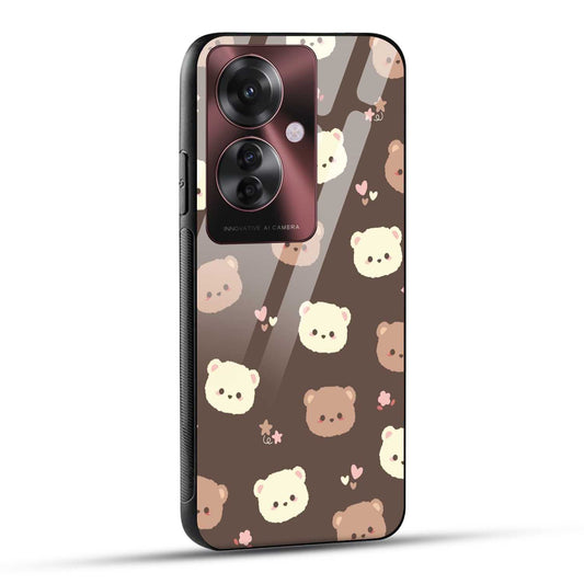 OPPO F25 PRO 5G Back Cover Brown Illustration Cute Bear Pattern Printed Glass Case