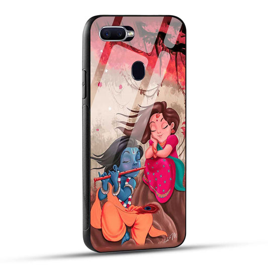 OPPO F9 Back Cover Lord Krishna with His Flute & Radha Printed Glass Case