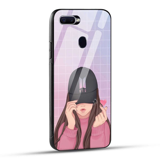 OPPO F9 Back Cover Cap Girl Printed Glass Case