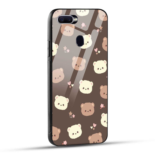 OPPO F9 Back Cover Brown Illustration Cute Bear Pattern Printed Glass Case