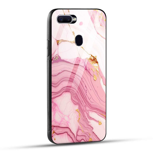 OPPO F9 Back Cover Pink Marble Printed Glass Case