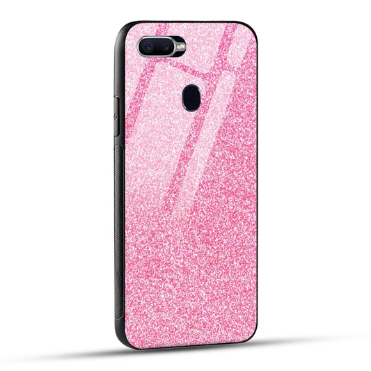 OPPO F9 Back Cover Pink Glitter Printed Glass Case