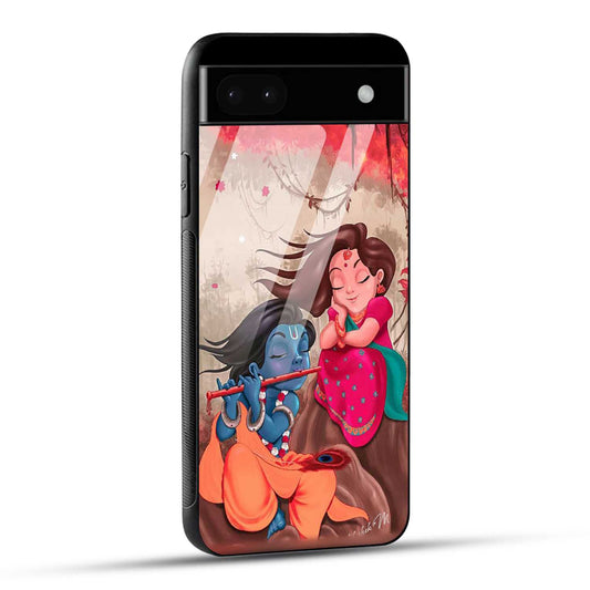 Google Pixel 6A Back Cover Lord Krishna with His Flute & Radha Printed Glass Case