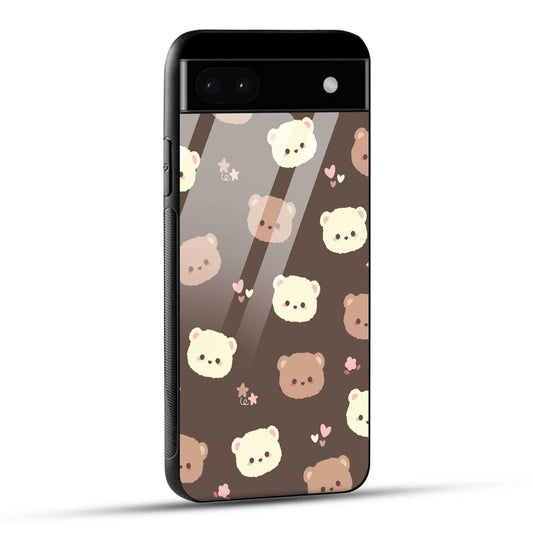 Google Pixel 6A Back Cover Brown Illustration Cute Bear Pattern Printed Glass Case