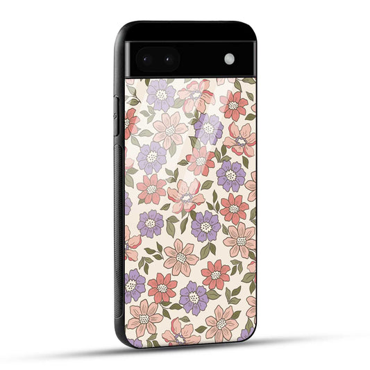 Google Pixel 6A Back Cover Flowers In Retro  Printed Glass Case