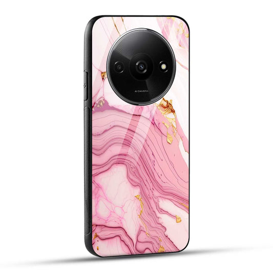 POCO C61 Back Cover Pink Marble Printed Glass Case