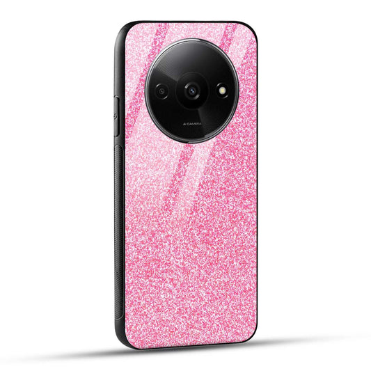 POCO C61 Back Cover Pink Glitter Printed Glass Case