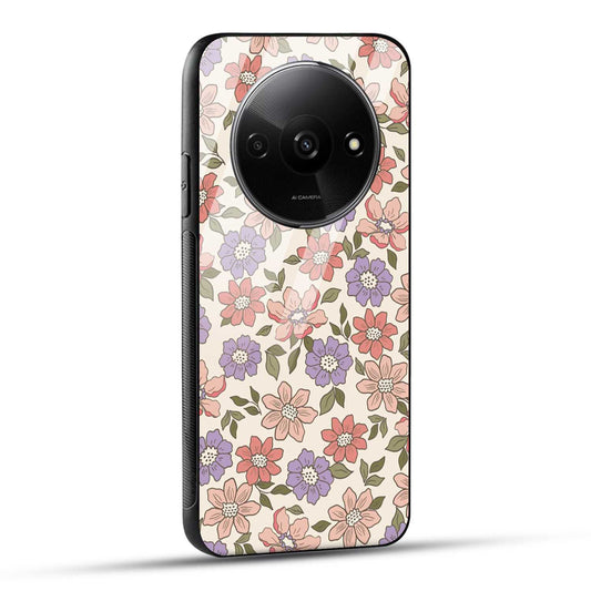 POCO C61 Back Cover Flowers In Retro  Printed Glass Case