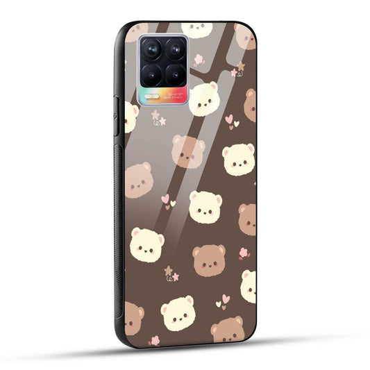Realme 8 Back Cover Brown Illustration Cute Bear Pattern Printed Glass Case