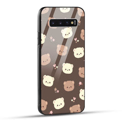 Samsung Galaxy S10 4G Back Cover Brown Illustration Cute Bear Pattern Printed Glass Case