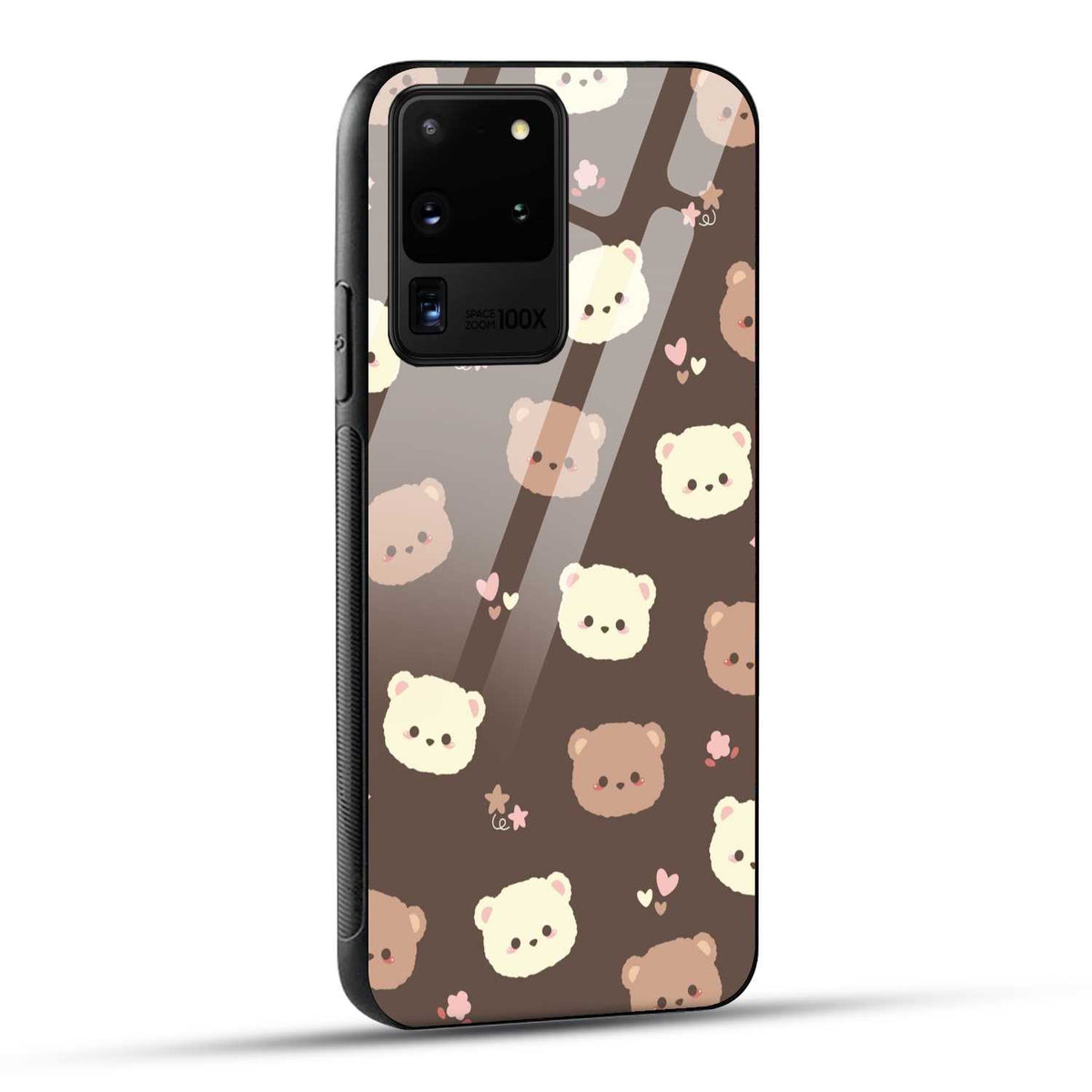 Samsung Galaxy S20 Ultra Back Cover Brown Illustration Cute Bear Pattern Printed Glass Case
