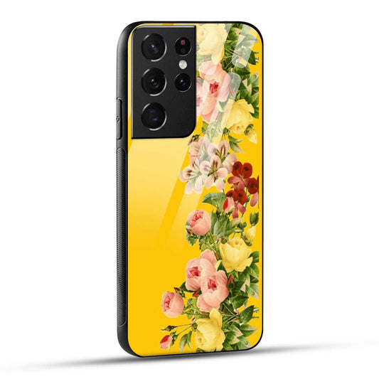 Samsung Galaxy S21 Ultra 5G Back Cover Yellow Flowers Printed Glass Case