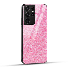 Samsung Galaxy S21 Ultra 5G Back Cover Pink Glitter Printed Glass Case