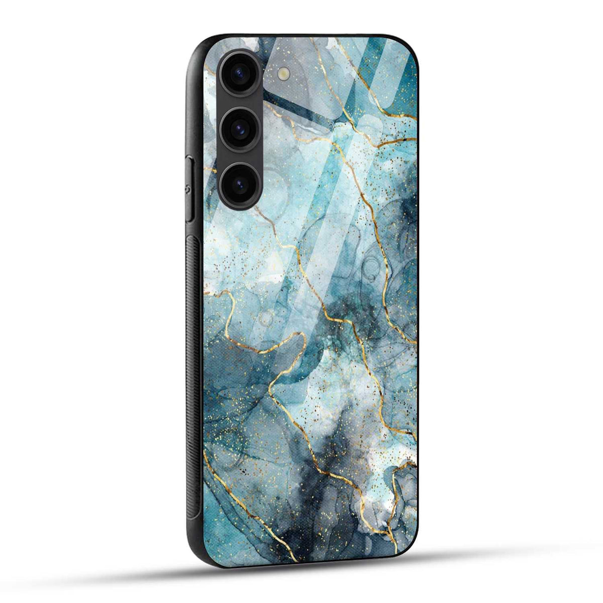 Samsung Galaxy S23 Plus 5G Back Cover Blue Gold Illustrated Marble Printed Glass Case