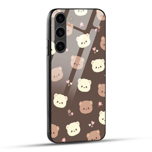 Samsung Galaxy S23 Plus 5G Back Cover Brown Illustration Cute Bear Pattern Printed Glass Case