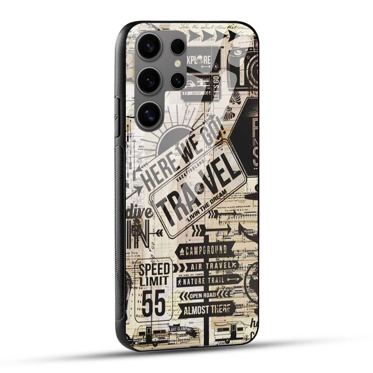 Samsung Galaxy S24 Ultra 5G Back Cover Here We Go Travel Printed Glass Case