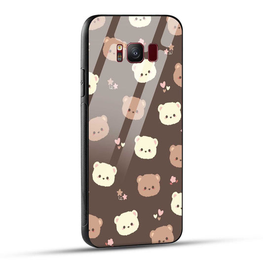 Samsung Galaxy S8 Back Cover Brown Illustration Cute Bear Pattern Printed Glass Case