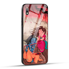 Samsung Galaxy A10 Back Cover Lord Krishna with His Flute & Radha Printed Glass Case