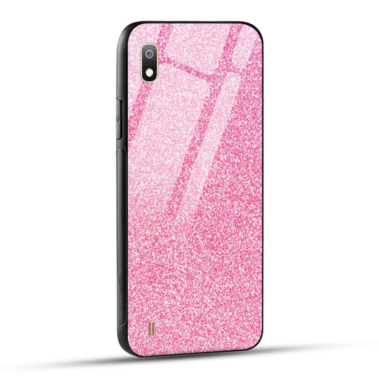 Samsung Galaxy A10 Back Cover Pink Glitter Printed Glass Case