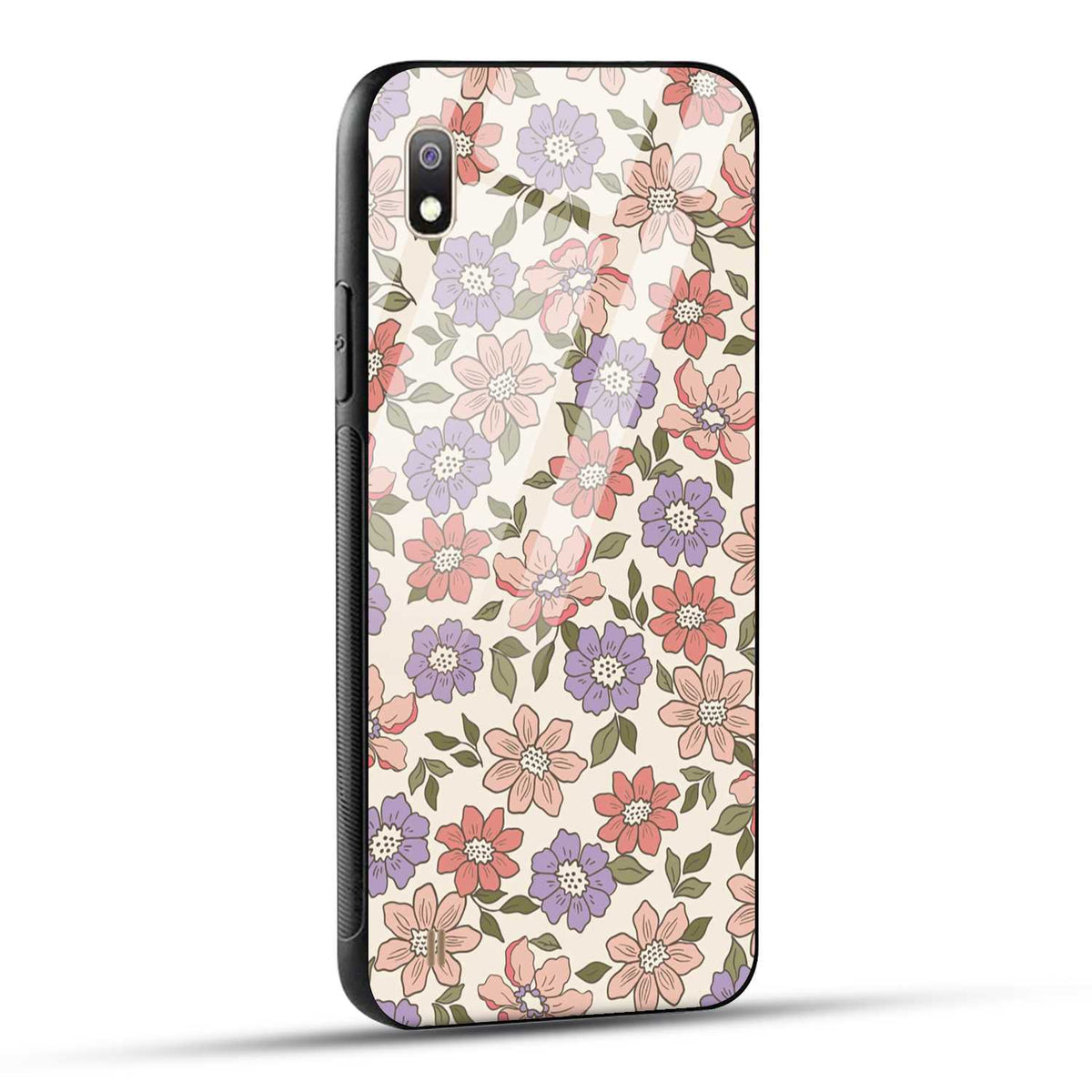 Samsung Galaxy A10 Back Cover Flowers In Retro  Printed Glass Case
