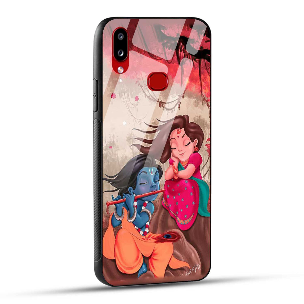 Samsung Galaxy A10s Back Cover Lord Krishna with His Flute & Radha Printed Glass Case