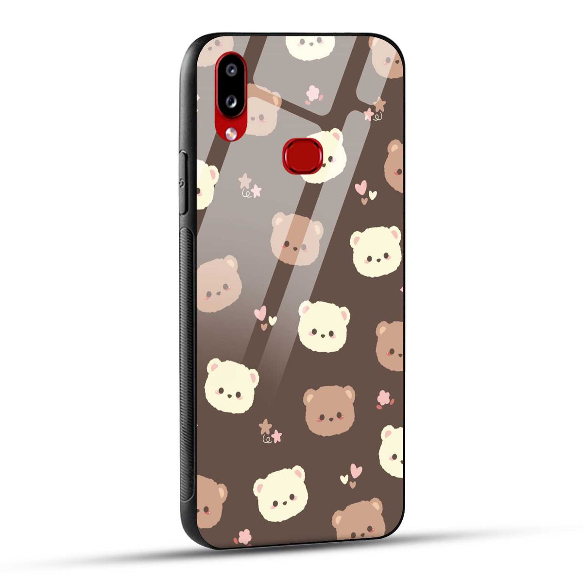 Samsung Galaxy A10s Back Cover Brown Illustration Cute Bear Pattern Printed Glass Case