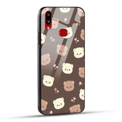 Samsung Galaxy A10s Back Cover Brown Illustration Cute Bear Pattern Printed Glass Case