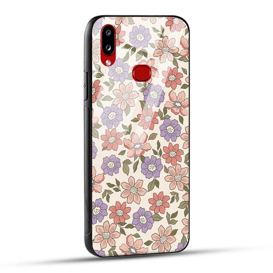 Samsung Galaxy A10s Back Cover Flowers In Retro  Printed Glass Case