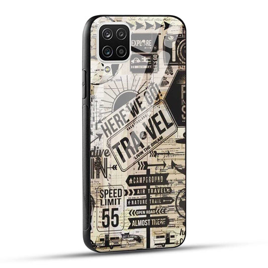 Samsung Galaxy A12 Back Cover Here We Go Travel Printed Glass Case