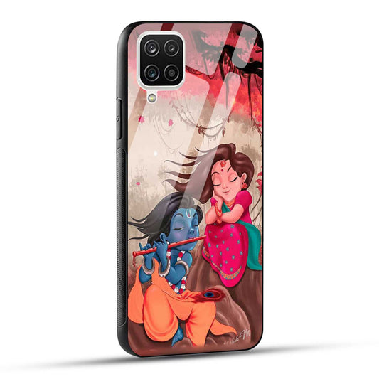 Samsung Galaxy A12 Back Cover Lord Krishna with His Flute & Radha Printed Glass Case