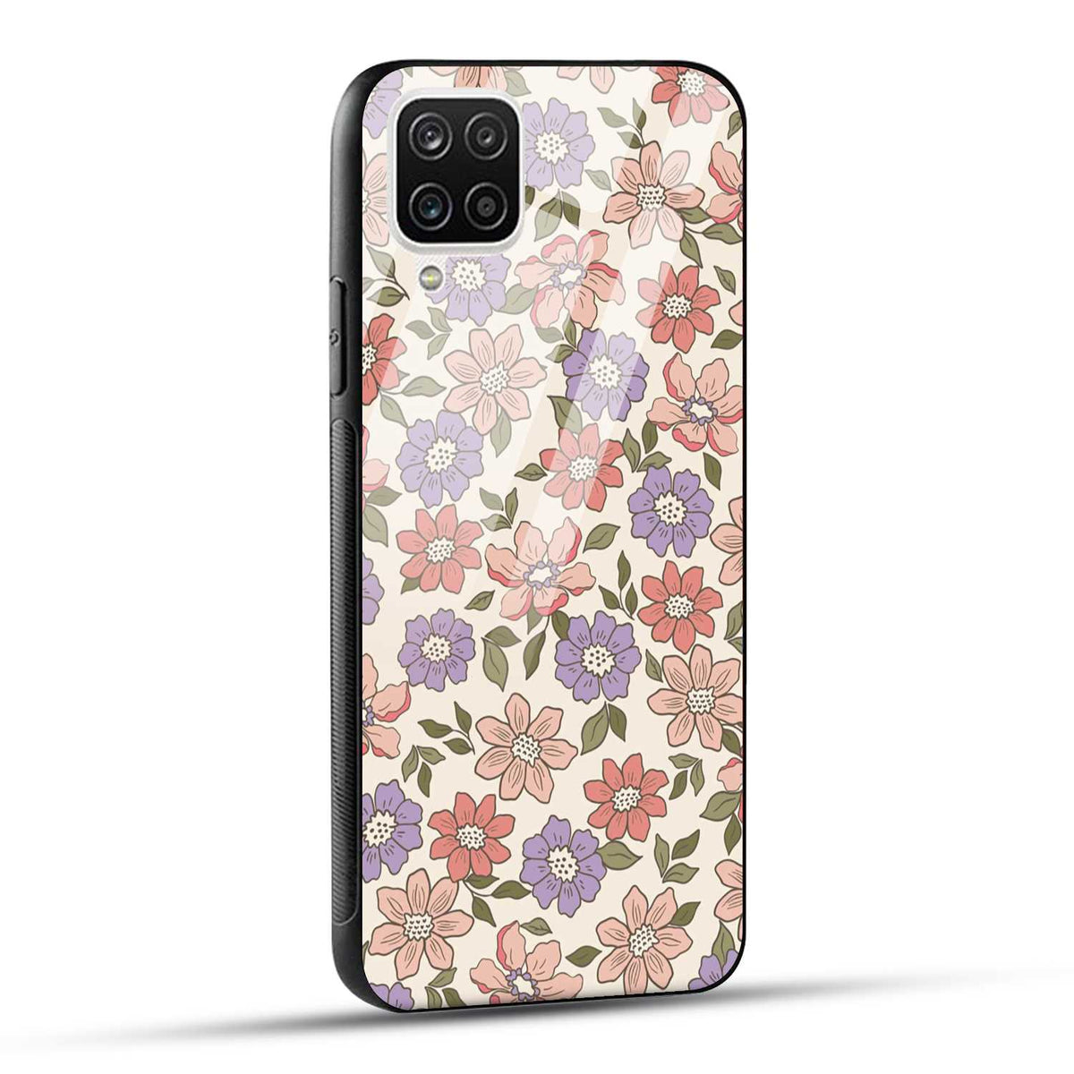 Samsung Galaxy A12 Back Cover Flowers In Retro  Printed Glass Case