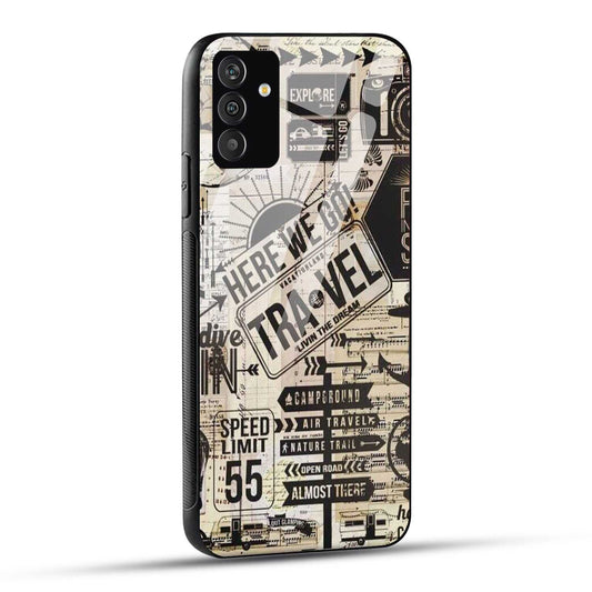 Samsung Galaxy A14 5G Back Cover Here We Go Travel Printed Glass Case
