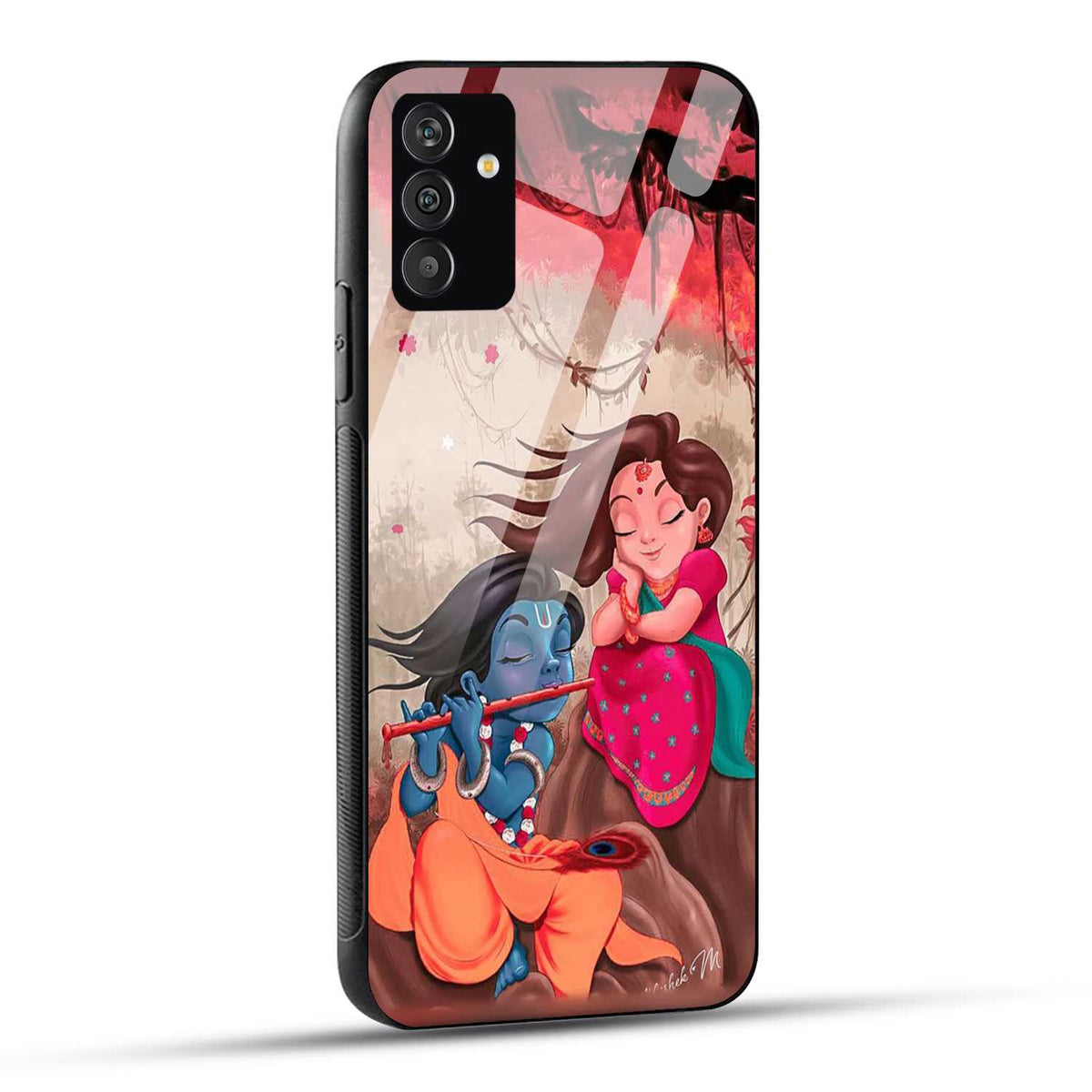 Samsung Galaxy A54 5G Back Cover Lord Krishna with His Flute & Radha Printed Glass Case