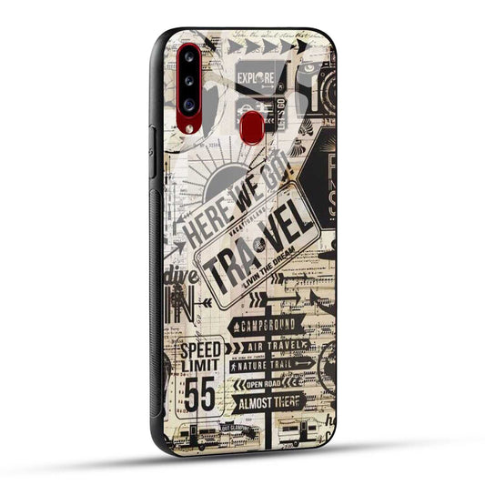 Samsung Galaxy A20s Back Cover Here We Go Travel Printed Glass Case
