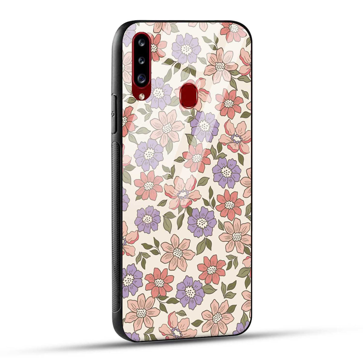 Samsung Galaxy A20s Back Cover Flowers In Retro  Printed Glass Case