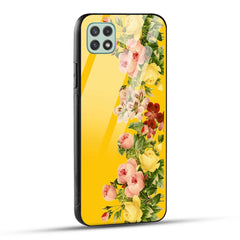 Samsung Galaxy A22 5G Back Cover Yellow Flowers Printed Glass Case