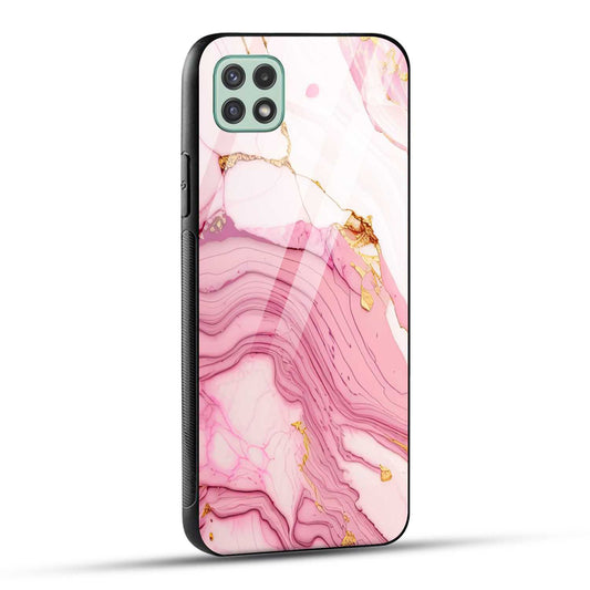 Samsung Galaxy A22 5G Back Cover Pink Marble Printed Glass Case