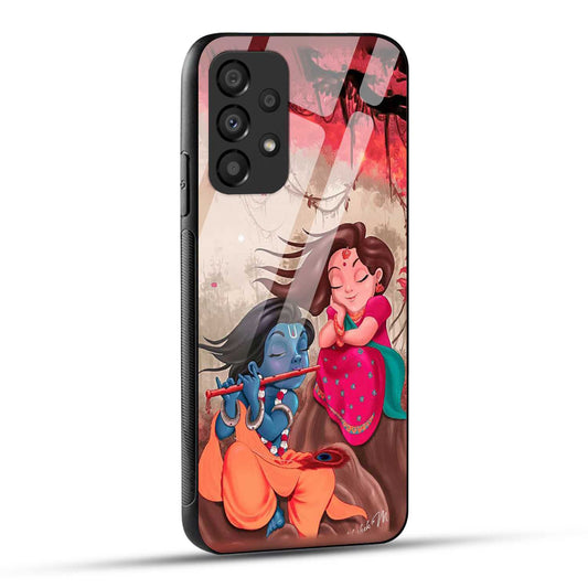 Samsung Galaxy A73 5G Back Cover Lord Krishna with His Flute & Radha Printed Glass Case