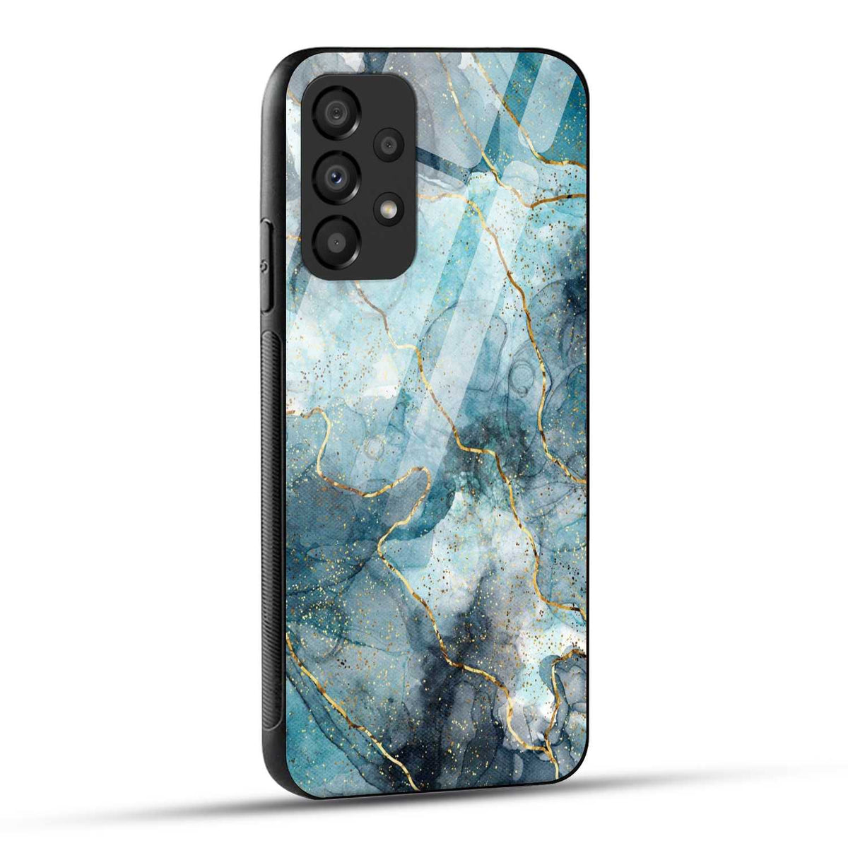 Samsung Galaxy A73 5G Back Cover Blue Gold Illustrated Marble Printed Glass Case