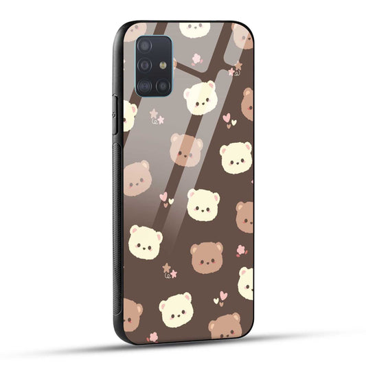 Samsung Galaxy A51 Back Cover Brown Illustration Cute Bear Pattern Printed Glass Case