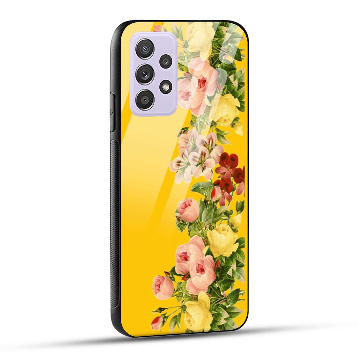 Samsung Galaxy A52 Back Cover Yellow Flowers Printed Glass Case