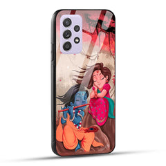 Samsung Galaxy A52 Back Cover Lord Krishna with His Flute & Radha Printed Glass Case