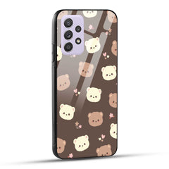 Samsung Galaxy A52 Back Cover Brown Illustration Cute Bear Pattern Printed Glass Case