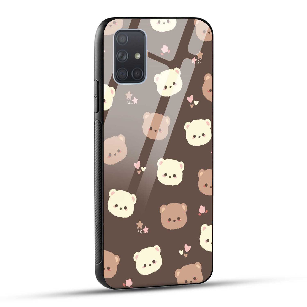 Samsung Galaxy A71 Back Cover Brown Illustration Cute Bear Pattern Printed Glass Case