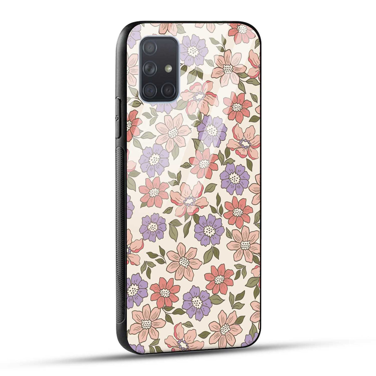 Samsung Galaxy A71 Back Cover Flowers In Retro  Printed Glass Case