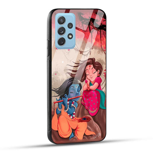 Samsung Galaxy A72 Back Cover Lord Krishna with His Flute & Radha Printed Glass Case